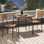3 Pieces Dining Table Set for 2 Wood Square Table with Metal Frame - Image 3