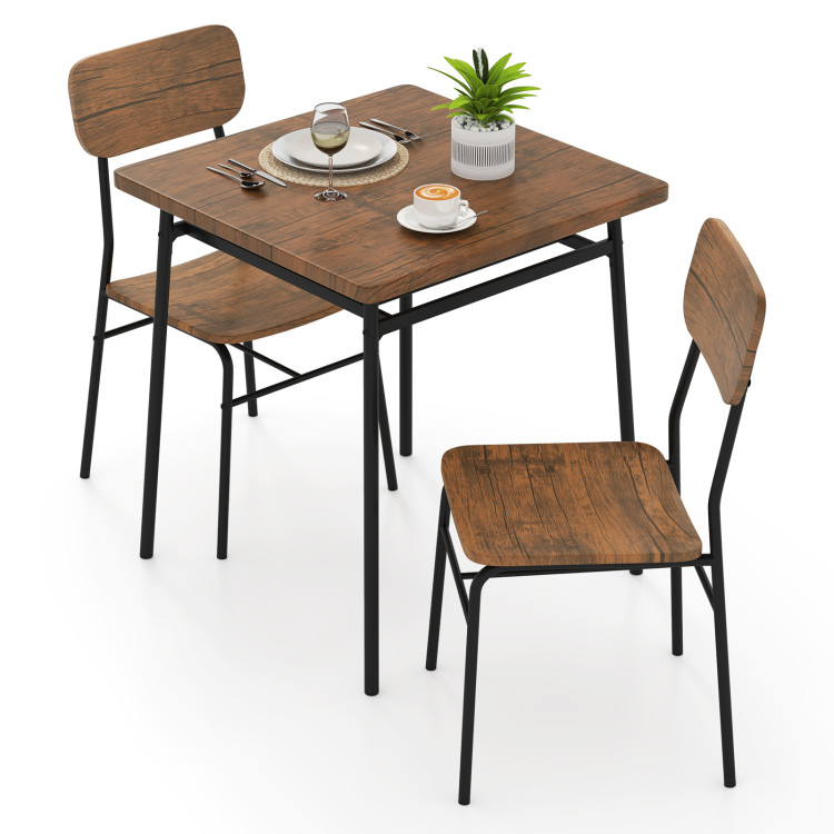 3 Pieces Dining Table Set for 2 Wood Square Table with Metal Frame - Image 4