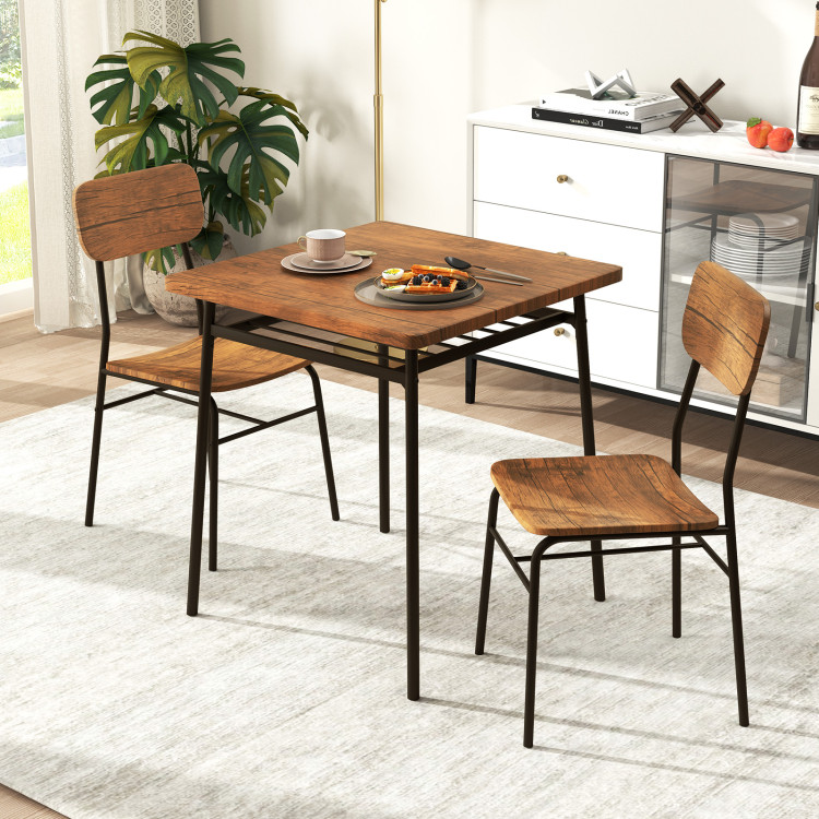 3 Pieces Dining Table Set for 2 Wood Square Table with Metal Frame - Image 6
