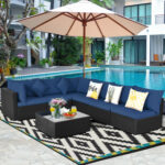 7 Pieces Sectional Wicker Furniture Sofa Set with Tempered Glass Top Coffee Table - Image 7