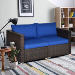 2 Pieces Patio Rattan Sectional Conversation Sofa Set - Image 2