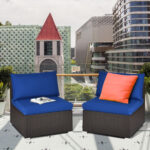 2 Pieces Patio Rattan Armless Sofa Set with 2 Cushions and 2 Pillows - Image 2