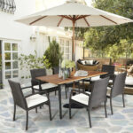 7 Pieces Patio Rattan Cushioned Dining Set with Umbrella Hole - Image 2