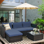 5 Pieces Patio Rattan Sectional Furniture Set with Cushions and Coffee Table - Image 2