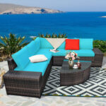 6 Piece Wicker Patio Sectional Sofa Set with Tempered Glass Coffee Table - Image 11