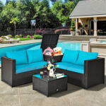 4 Pieces Outdoor Patio Rattan Furniture Set with Loveseat and Storage Box - Image 2