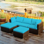 5 Pieces Patio Sectional Rattan Furniture Set with Ottoman Table - Image 2