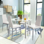 5 Pieces Dining Set with 4 PVC Leather Chairs - Image 2