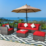 6 Pieces Patio Rattan Furniture Set with Sectional Cushion - Image 6