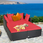 Spacious Outdoor Rattan Daybed with Upholstered Cushions and Pillows - Image 2