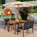 4 Pieces Acacia Wood Patio Rattan Dining Furniture Set - Image 8