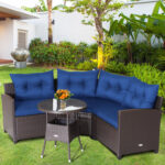 4 Pieces Patio Rattan Furniture Set Cushioned Sofa Glass Table - Image 2