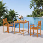 3-Piece Acacia Wood Patio Dining Set with Slatted Surface and Hollow Back - Image 2