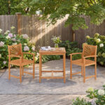 3-Piece Acacia Wood Patio Dining Set with Slatted Surface and Hollow Back
