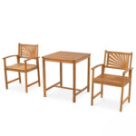 3-Piece Acacia Wood Patio Dining Set with Slatted Surface and Hollow Back - Image 4
