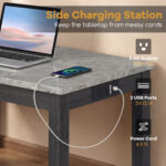 3-Piece Bar Table Set with Charging Station and Faux Marble Top - Image 7