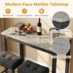 3-Piece Bar Table Set with Charging Station and Faux Marble Top - Image 9