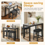 3-Piece Bar Table Set with Charging Station and Faux Marble Top - Image 10