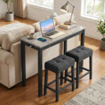 3-Piece Bar Table Set with Charging Station and Faux Marble Top - Image 2