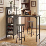 3 Piece Bar Table and Chairs Set with 6-Bottle Wine Rack - Image 2