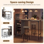 3 Piece Bar Table and Chairs Set with 6-Bottle Wine Rack - Image 8