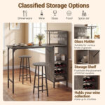 3 Piece Bar Table and Chairs Set with 6-Bottle Wine Rack - Image 7