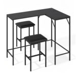 3-Piece Convertible L-Shaped Kitchen Table Chair Set with 2 AC Outlets USB Port and Type-C Port - Image 4