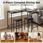 3-Piece Convertible L-Shaped Kitchen Table Chair Set with 2 AC Outlets USB Port and Type-C Port - Image 11