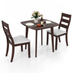 3-Piece Dining Table Set with Wooden Square Kitchen Table and 2 Chairs