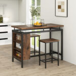 3 Pieces Dining Table Set with 3-Tier Storage Shelf and Metal Frame - Image 2