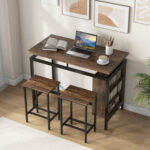 3 Pieces Dining Table Set with 3-Tier Storage Shelf and Metal Frame - Image 3