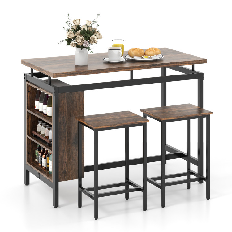 3_Piece_Dining_Table_Set-3.jpg 3 Pieces Dining Table Set with 3-Tier Storage Shelf and Metal Frame - Image 1