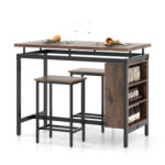 3 Pieces Dining Table Set with 3-Tier Storage Shelf and Metal Frame - Image 4