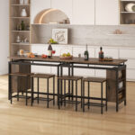 3 Pieces Dining Table Set with 3-Tier Storage Shelf and Metal Frame - Image 6