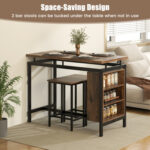 3 Pieces Dining Table Set with 3-Tier Storage Shelf and Metal Frame - Image 7