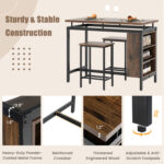 3 Pieces Dining Table Set with 3-Tier Storage Shelf and Metal Frame - Image 8