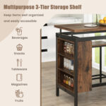 3 Pieces Dining Table Set with 3-Tier Storage Shelf and Metal Frame - Image 9