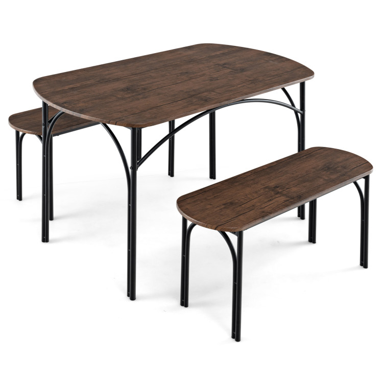 3-Piece Dining Table Set for 4 with Metal Frame - Image 1