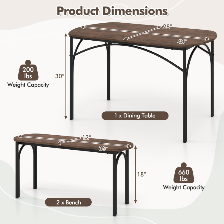 3-Piece Dining Table Set for 4 with Metal Frame - Image 5