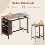 3 Pieces Dining Table Set with 3-Tier Storage Shelf and Metal Frame - Image 5