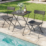 3-Piece Folding Bistro Set with PE Wicker and X-Shaped Metal Frame - Image 2
