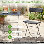 3-Piece Folding Bistro Set with PE Wicker and X-Shaped Metal Frame - Image 8