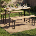 3-Piece Folding Picnic Table with Benches Fir Wood Portable Bear Camping Set - Image 2