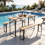 3-Piece Folding Picnic Table with Benches Fir Wood Portable Bear Camping Set - Image 3