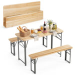 3-Piece Folding Picnic Table with Benches Fir Wood Portable Bear Camping Set
