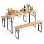 3-Piece Folding Picnic Table with Benches Fir Wood Portable Bear Camping Set - Image 4