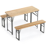 3-Piece Folding Picnic Table with Benches Fir Wood Portable Bear Camping Set - Image 6