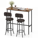 3-Piece Industrial Bar Table Set with 2 Upholstered Stools and Footrests for Dining Room - Image 4