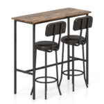 3-Piece Industrial Bar Table Set with 2 Upholstered Stools and Footrests for Dining Room