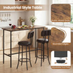 3-Piece Industrial Bar Table Set with 2 Upholstered Stools and Footrests for Dining Room - Image 8